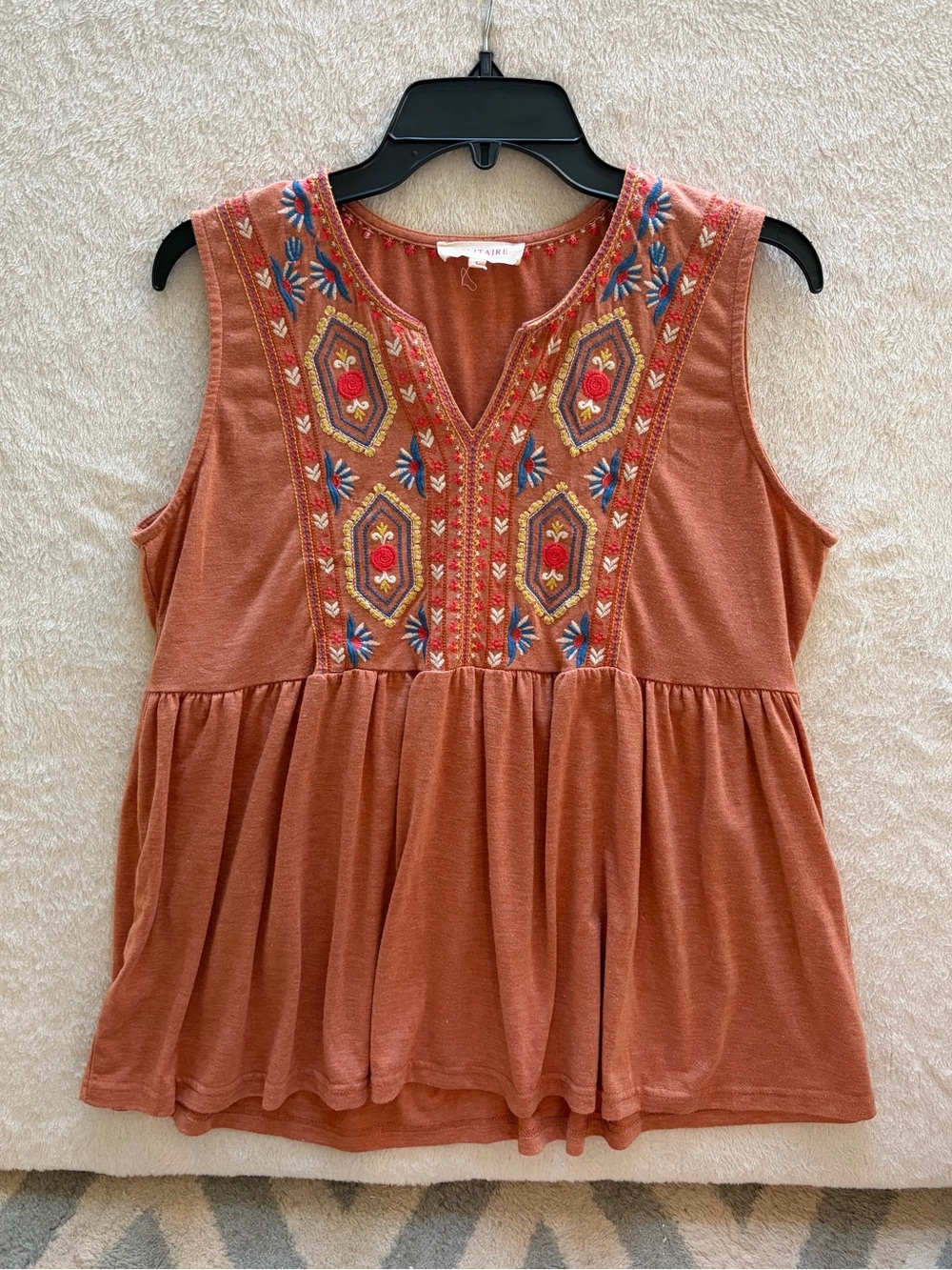 Solitaire Rust Embroidered Sleeveless Tank